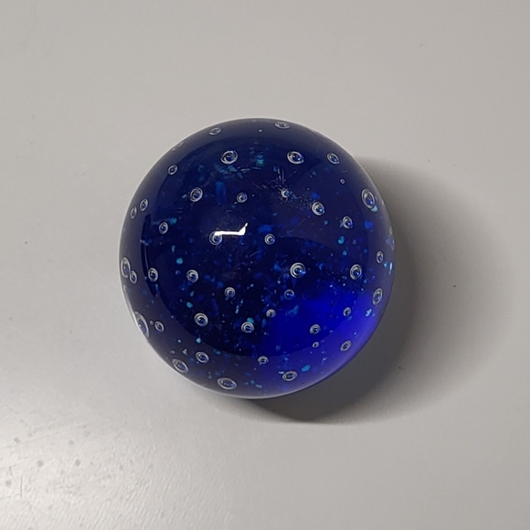 Blown Glass Paperweight - Cobalt Blue and Clear with bubbles - Picture 3 of 6